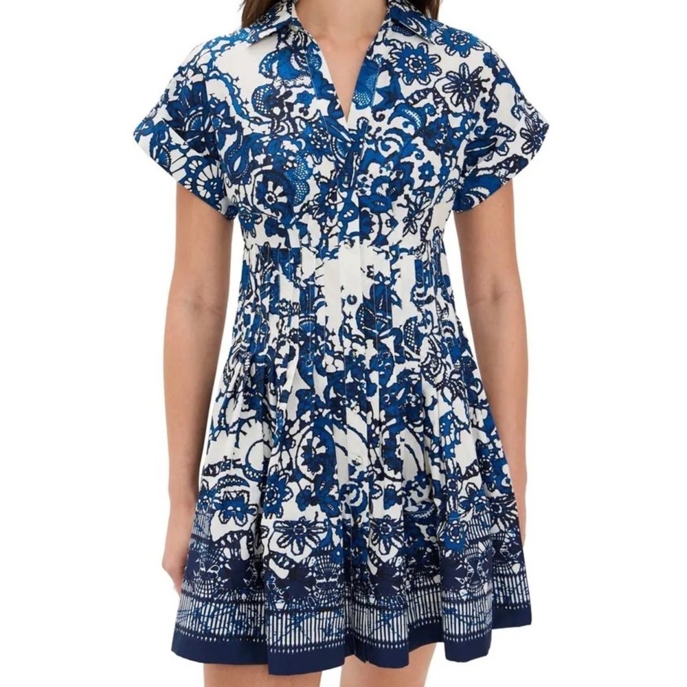 Cara Cara 100% Cotton Nash Mini Dress‎ Dentelle Blue Floral Women Size Small